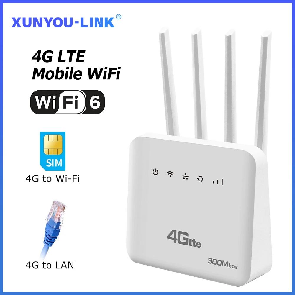 Enrutador WiFi 6 LTE con ranura para tarjeta SIM 4G, módem WiFi de 300Mbps, amplificador de cuatro antenas, señal de potencia, enrutador WiFi móvil para Europa