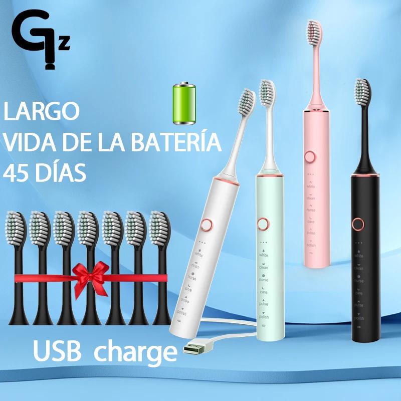 Cepillo de dientes eléctrico sónico N100 para adultos, temporizador, 6 modos, Cargador USB, recargable, cabezales de repuesto