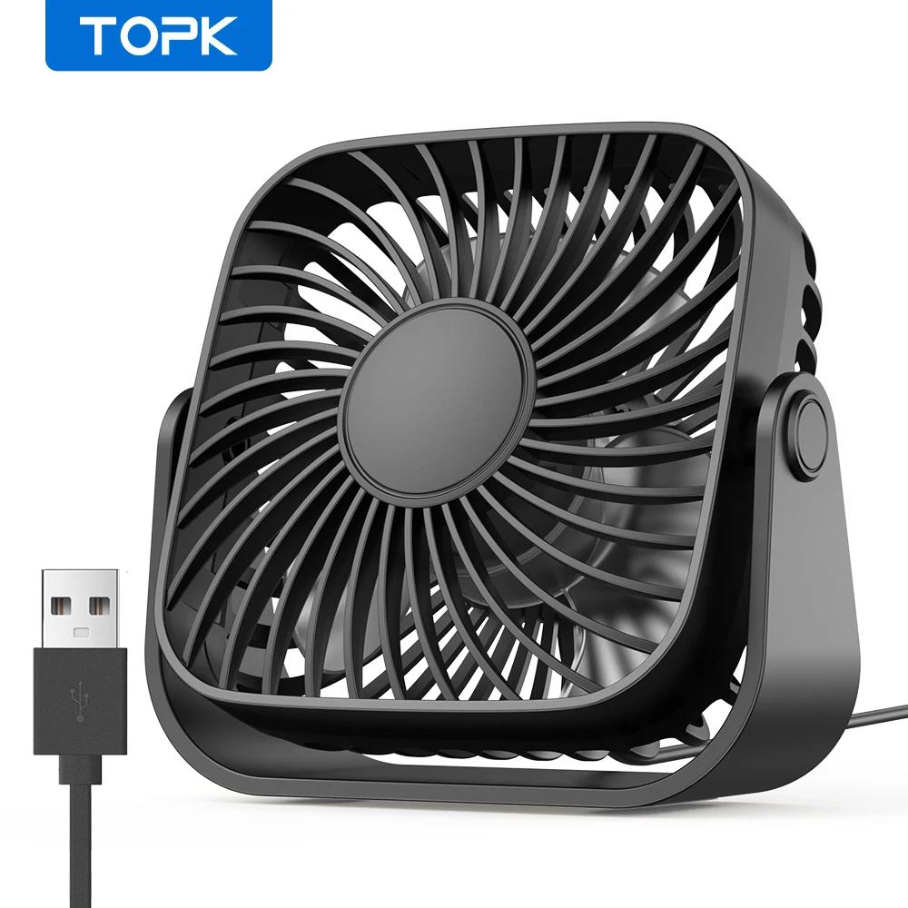 TOPK-ventilador de escritorio USB, miniventilador portátil de 3 velocidades, pequeño, con cabezal giratorio de 360 °, para mesa y Escritorio de oficina y casa