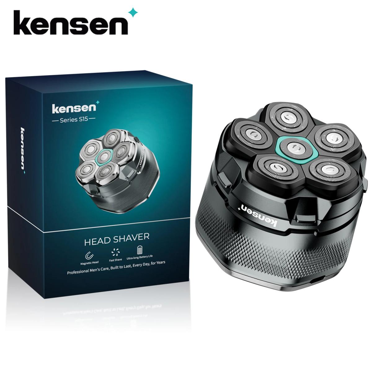 KENSEN-Afeitadora de cabeza eléctrica para hombres calvos, maquinilla de afeitar magnética 6D, recortadora de pelo, recargable por USB, pantalla LED, afeitadoras de barba impermeables