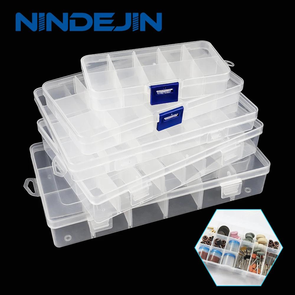 NINDEJIN-caja de plástico con múltiples rejillas, organizador de joyas con compartimentos ajustables, respetuoso con el medio ambiente, PP, transparente, caja de tornillos para joyería