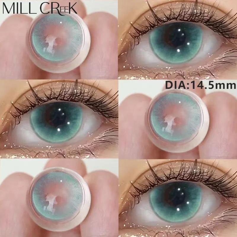 MILL CREEK-lentes de contacto de Color piezas, lentes azules de gran diámetro para ojo con miopía, lente verde Natural de 14,5mm, estudiantes de belleza anuales