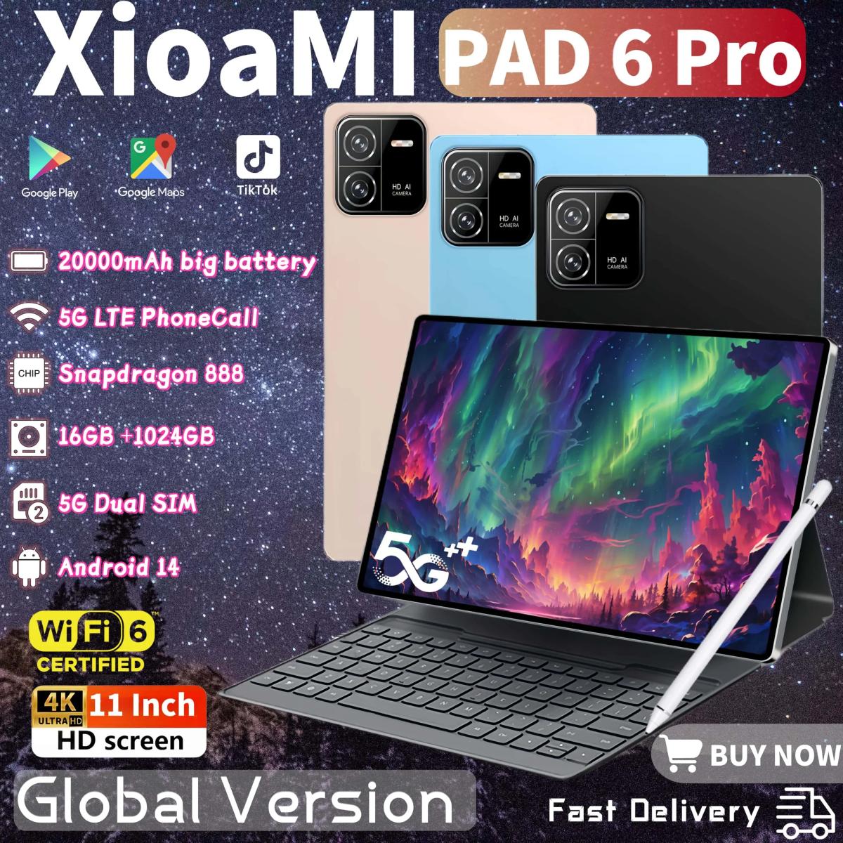 2024 Global Version Original Pad 6 PRO XIOAMI 20000mAh Tablet  Android 14 16GB 1T 11 Inch 5G Dual SIM Phone Call GPS Tablets PC