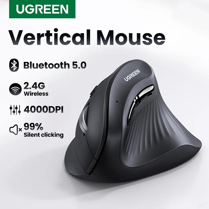 UGREEN-ratón Vertical inalámbrico con Bluetooth 5,0, 2,4G, ergonómico, 4000DPI, 6 botones de silencio, para MacBook, Tablet, ordenadores portátiles, PC