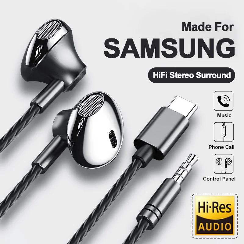 Auriculares USB tipo C HiFi bajo estéreo Control de volumen micrófono 3,5mm auriculares con cable para Galaxy S24 S23 S22 S21 Ultra iPhone 15 Pro Max