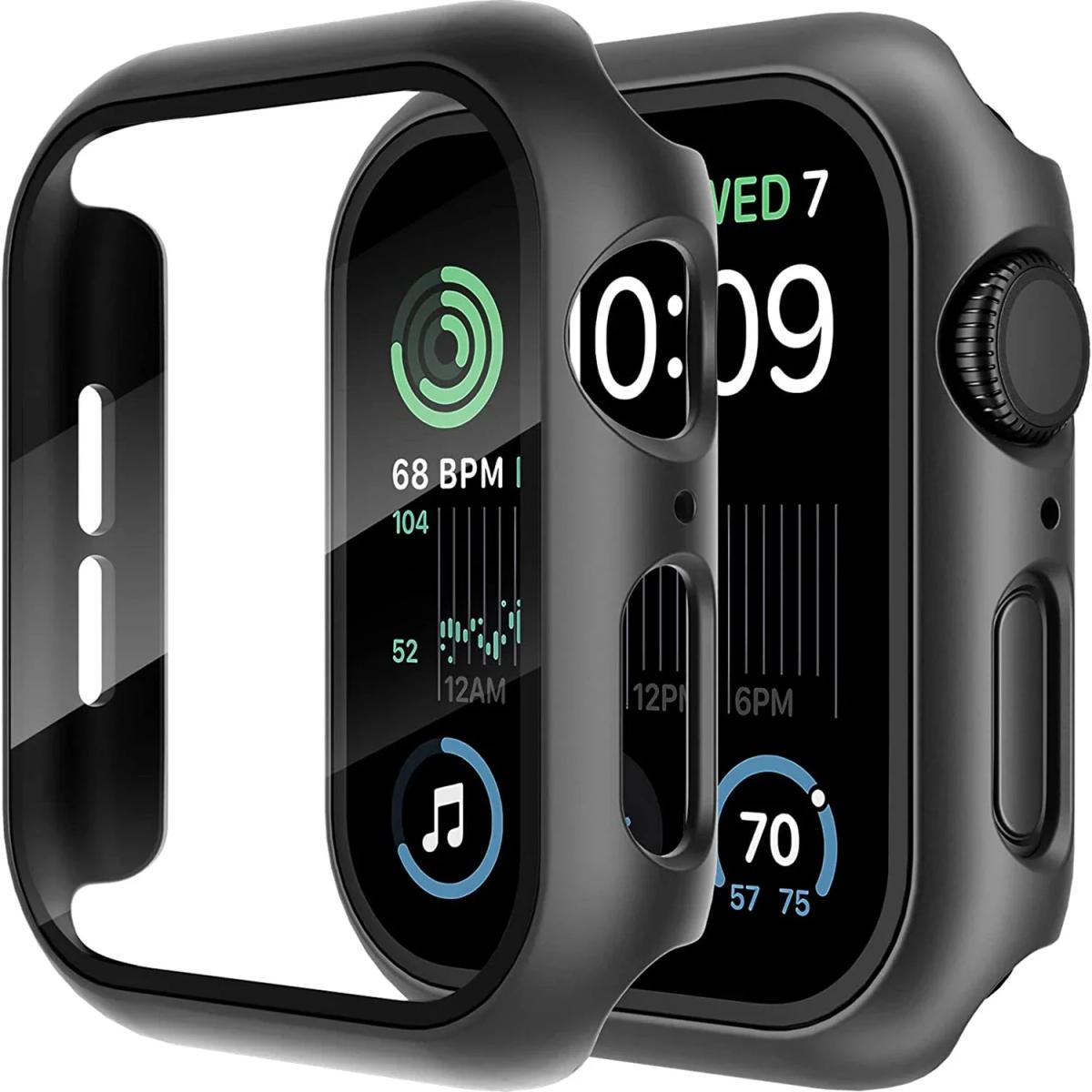 Vidrio templado + cubierta para Apple Watch 9 8 7 45mm 41mm PC Protector de pantalla de parachoques iWatch Series 7 6 5 4 SE2 44mm 40mm 42mm 38