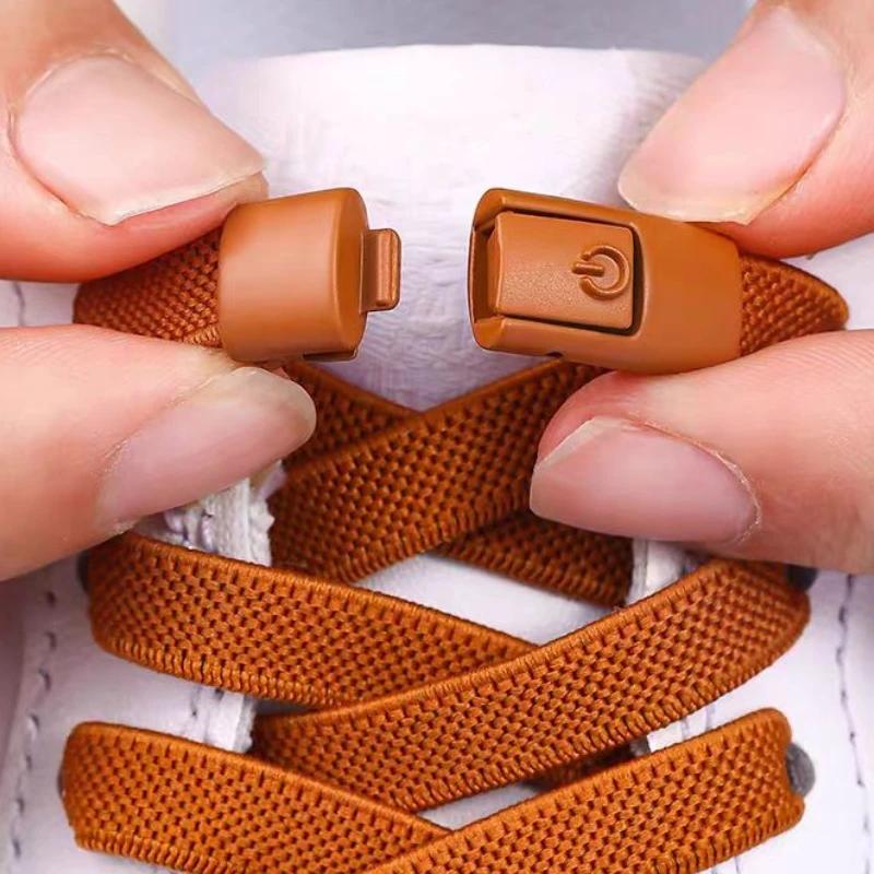 Nuevo sin corbatas, cordones elásticos, sin cordones, cordones para zapatos, cordones con cierre a presión, zapatillas para niños y adultos, cordones planos ensanchados de 8MM para zapatos