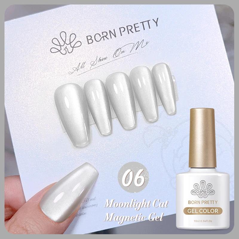 BORN PRETTY Silver Moonlight Cat Magnetic Gel Nail Polish White Light Magnetic Nail Sparkling Glitter Semi Permanent Varnish 10m