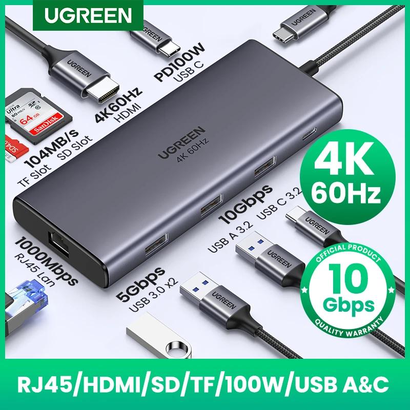 UGREEN 10Gbps USB C HUB 4K60Hz tipo C a HDMI RJ45 PD100W SD y TF adaptador USB para Macbook iPad Samsung accesorios para ordenador portátil acoplamiento