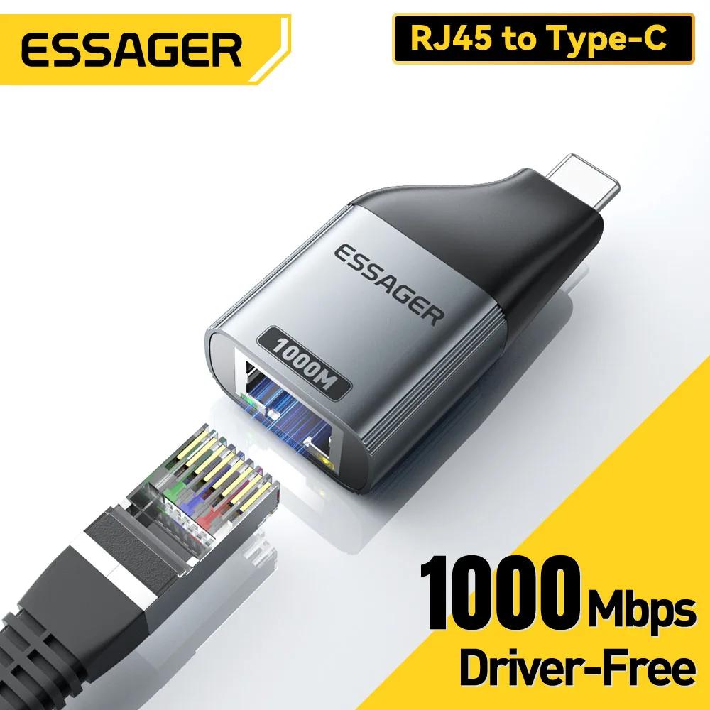 Adaptador Essager tipo C a Ethernet, adaptador Gigabit de alta velocidad RJ45 a tipo c de 100/1000Mbps para MacBook, portátil, tarjeta de red con cable