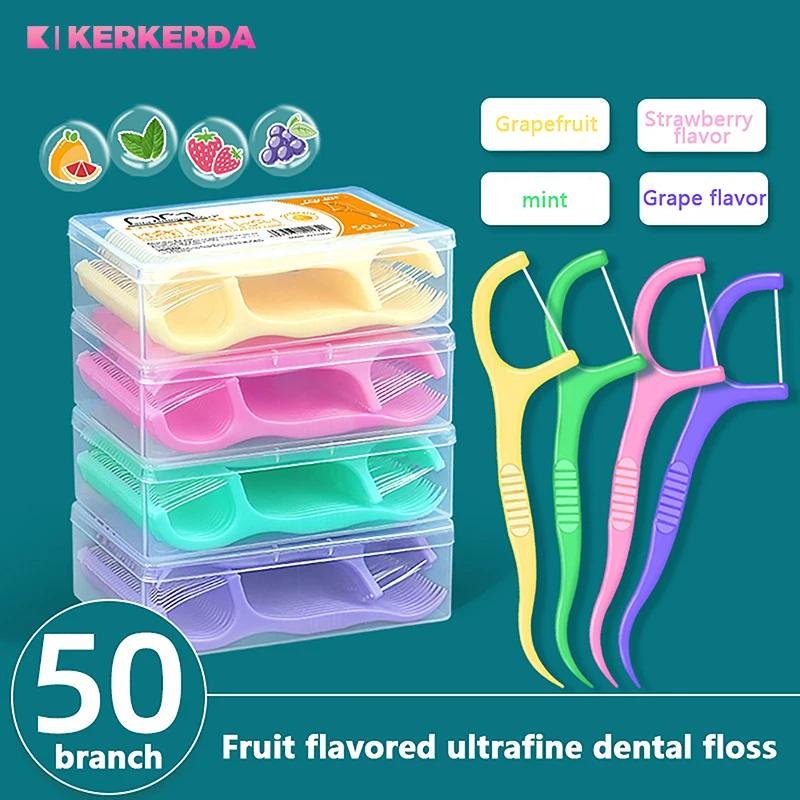 Juego de palillos de dientes con sabor a fruta colorida, 50 unidades por caja