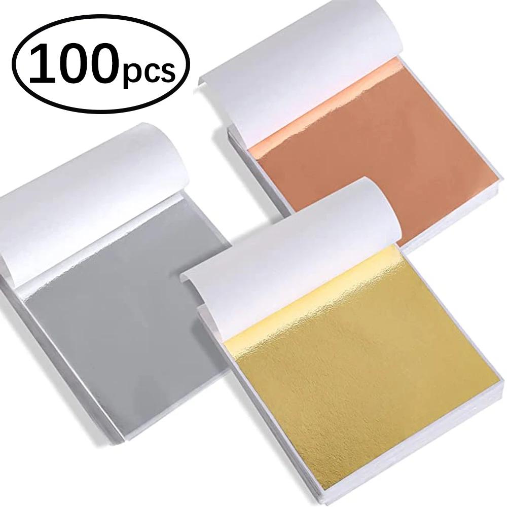 Papel de aluminio de imitación de oro y plata para decoración del hogar, láminas doradas de 100 piezas, para bricolaje, vela de resina, yeso, artesanía, decoración de uñas